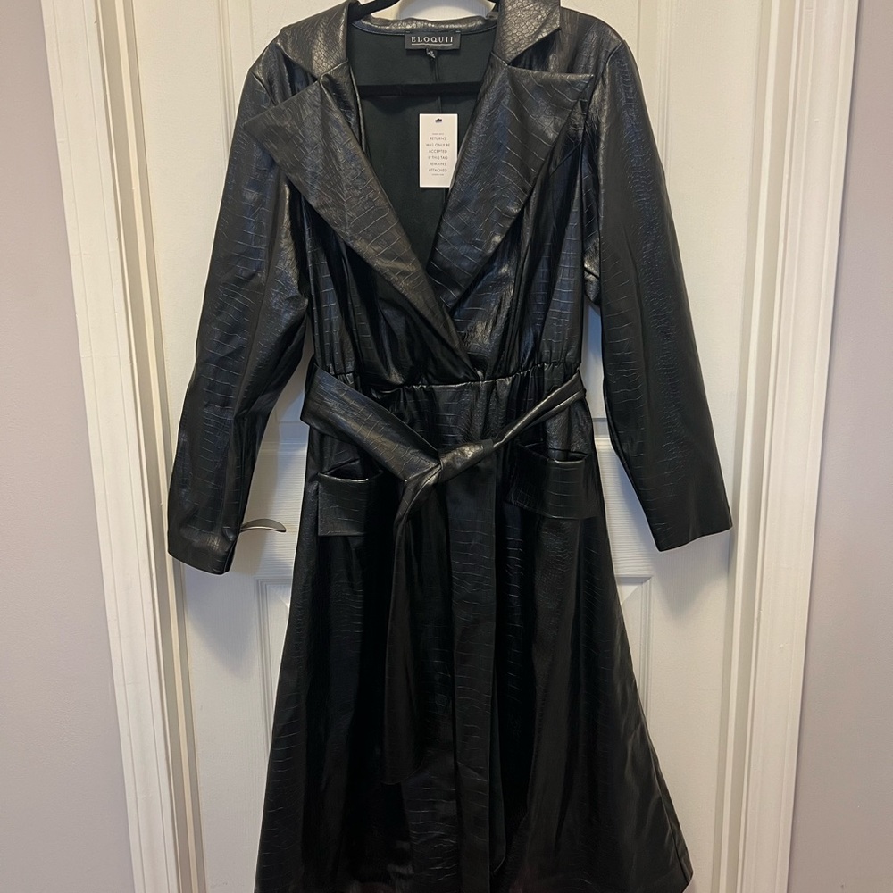Black pleather faux wrap dress